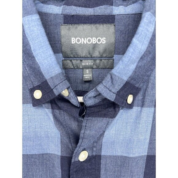 BONOBOS Long Sleeve Button Up Shirt Slim Fit Men Small Plaid Blue Cotton - Picture 3 of 10